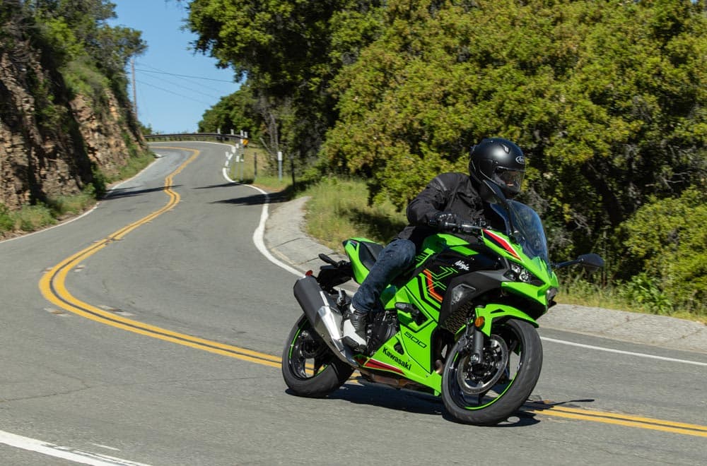 Kawasaki Ninja 500 — riding a mountain road